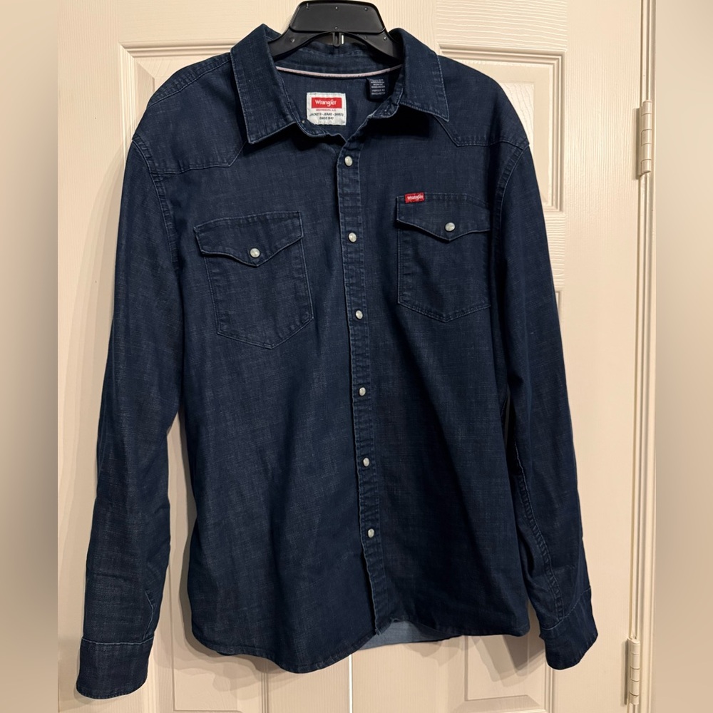 Wrangler Men’s Long Sleeve Pearl Snap Selvedge Denim Button Down Shirt XL Exclnt